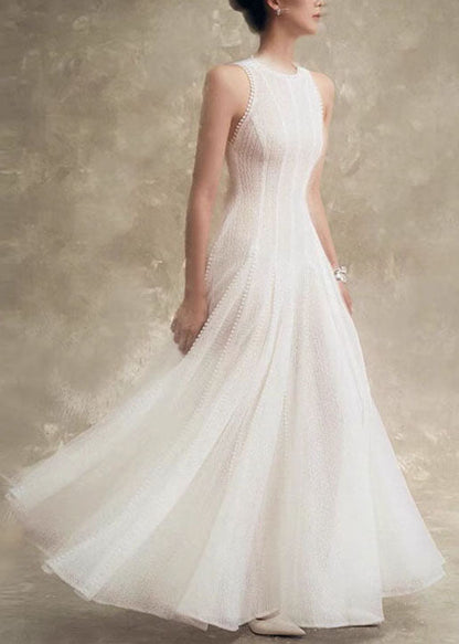 Stylish White Hollow Out Lace Party Dress Sleeveless