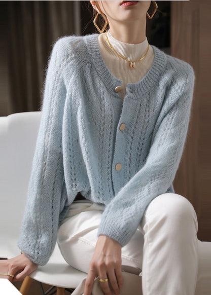 Sky Blue Oversized Chunky Knit Cardigan Spring