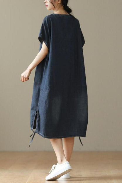 V-neck Lace-up Midi Short Sleeve Dress