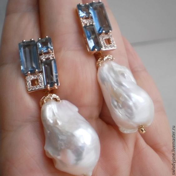 Blue Glass Barroque Pearl Earrings