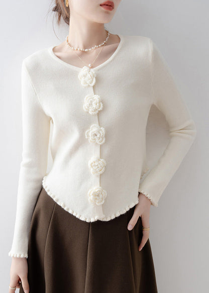 French Apricot Ruffled Knit Sweaters Flare Sleeve