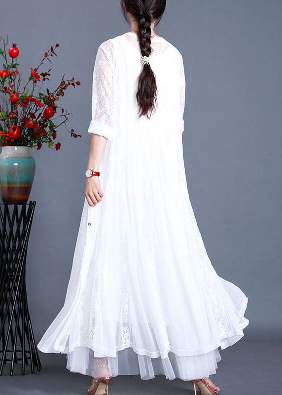 White Hollow Out Lace Long Cardigans Long Sleeve
