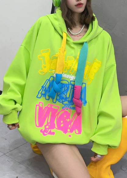 Style Fluorescent Green Graffiti Hooded Sweatshirt Spring