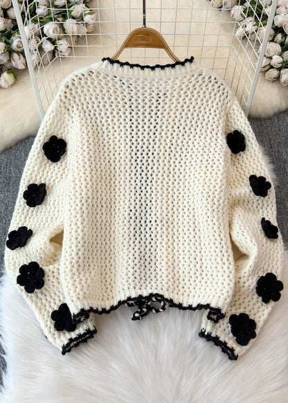 French Apricot O-neck Tie Waist Cotton Knit Cardigans Spring