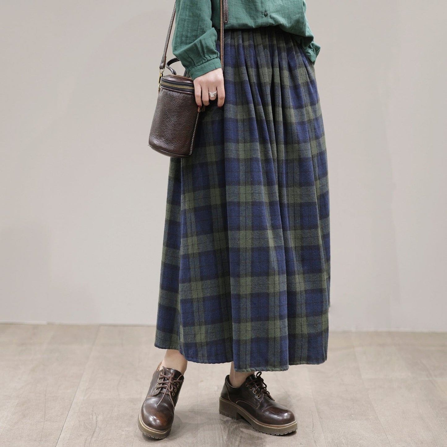 Spring Plaid A-line Cotton Skirt