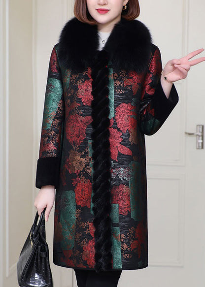 Loose Purple Fur Collar Pockets Leathe and Fur Coats Spring