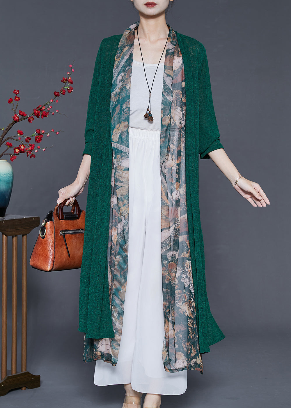 Green Oversized Patchwork Silk Cardigan Summer