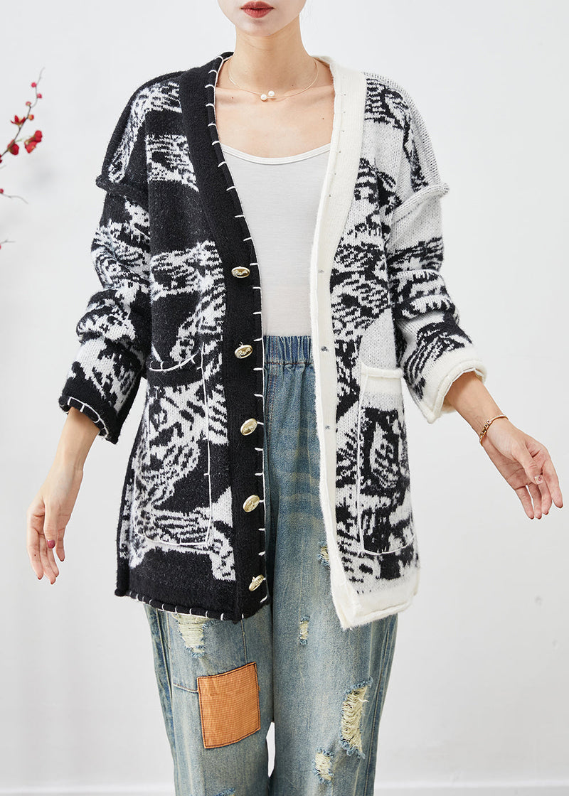 Black Asymmetrical Tie Dye Knit Cardigans Fall