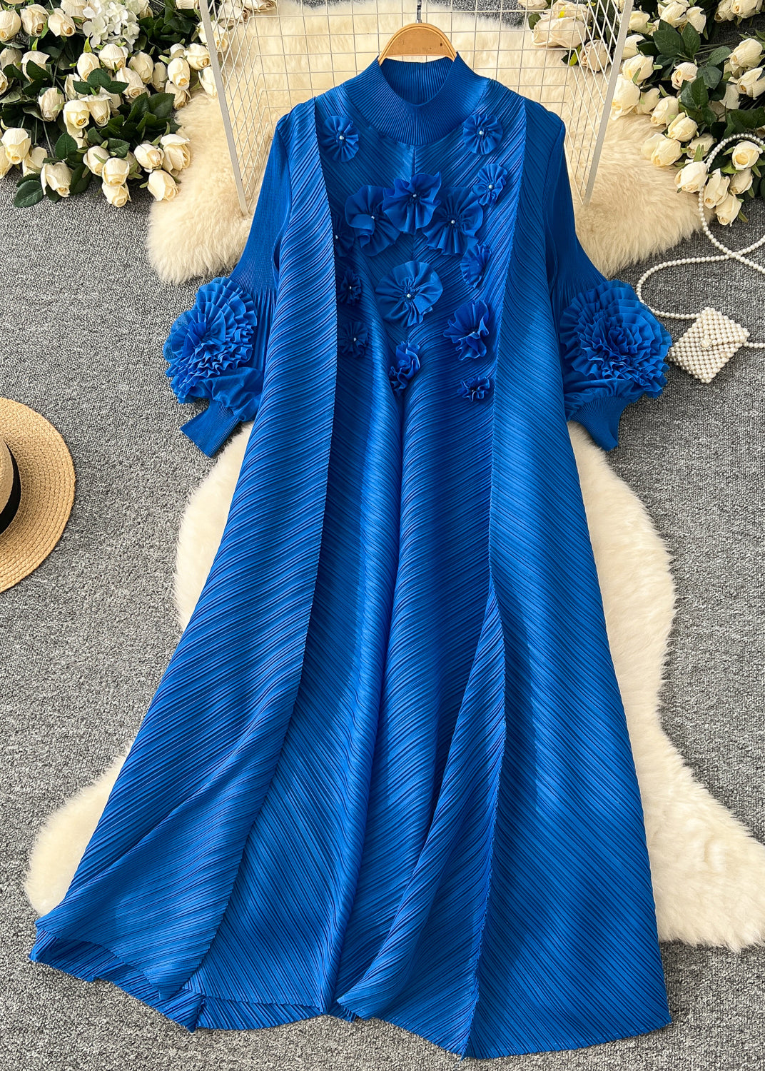 Boutique Yellow Oversized Three-dimensional Long Dress Lantern Sleeve