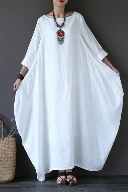 White Bat Sleeve Causel Long Dress Oversize Outfits