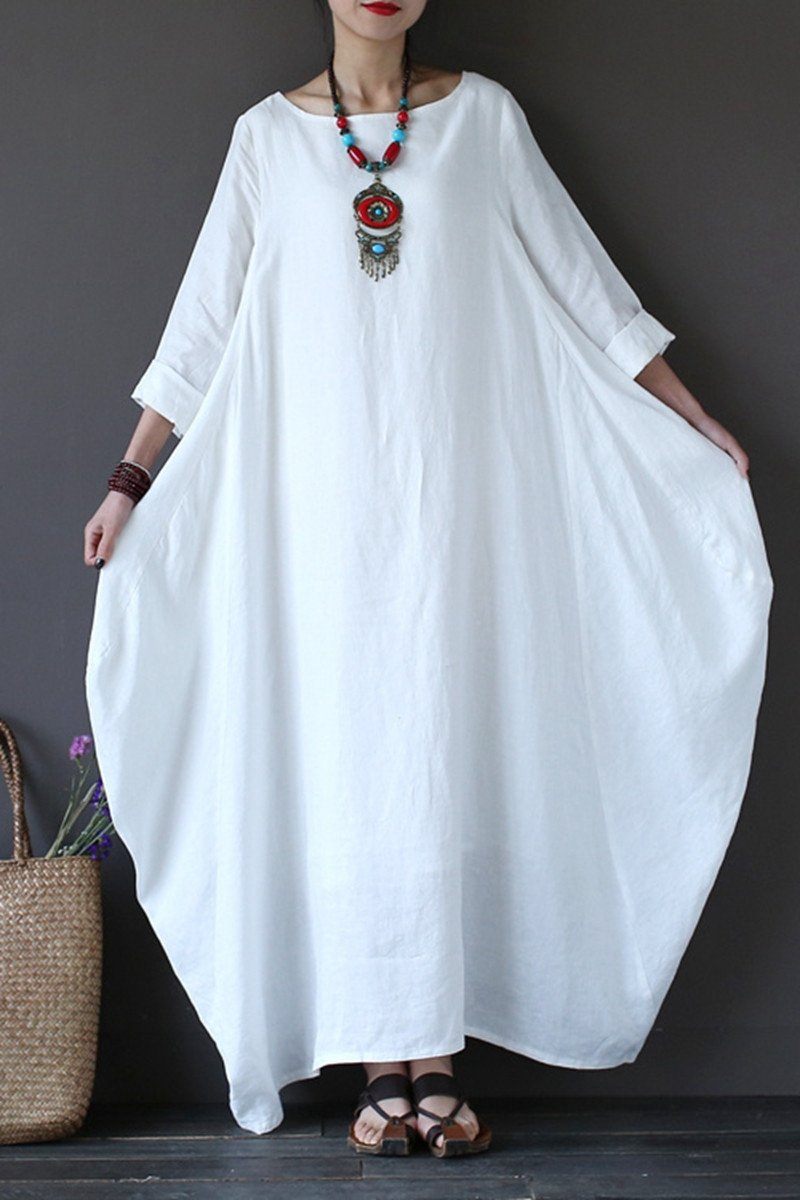 White Bat Sleeve Causel Long Dress Oversize Outfits