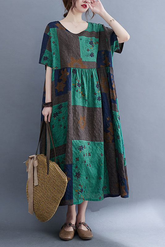 Summer Short Sleeve Dress Geometric Print Long Dress