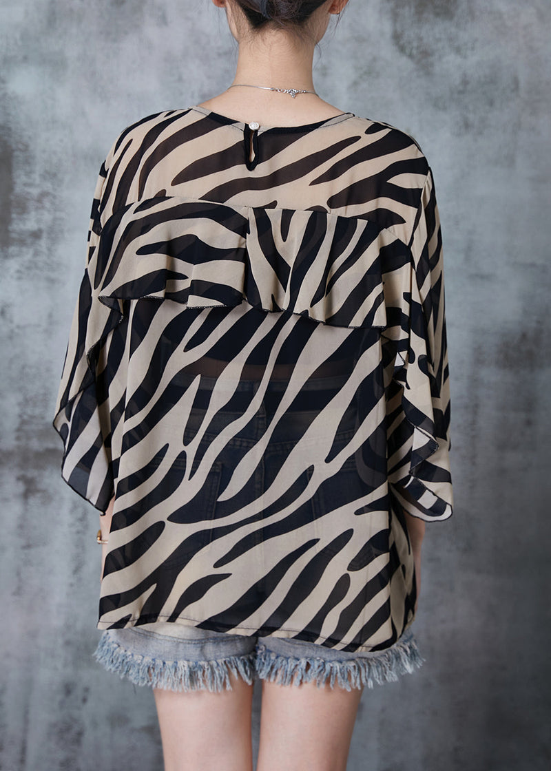 Coffee Ruffles Striped Chiffon Top Spring