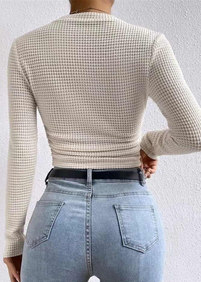 Versatile Apricot O-neck Slim Fit Cotton T Shirt Spring