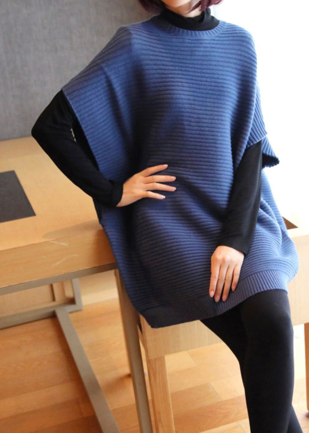 French Light Green O-neck Patchwork Fall Knit Vest