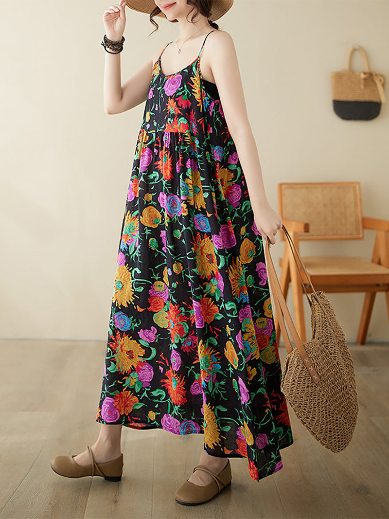 Artsy Summer Flower Loose Vest Dress