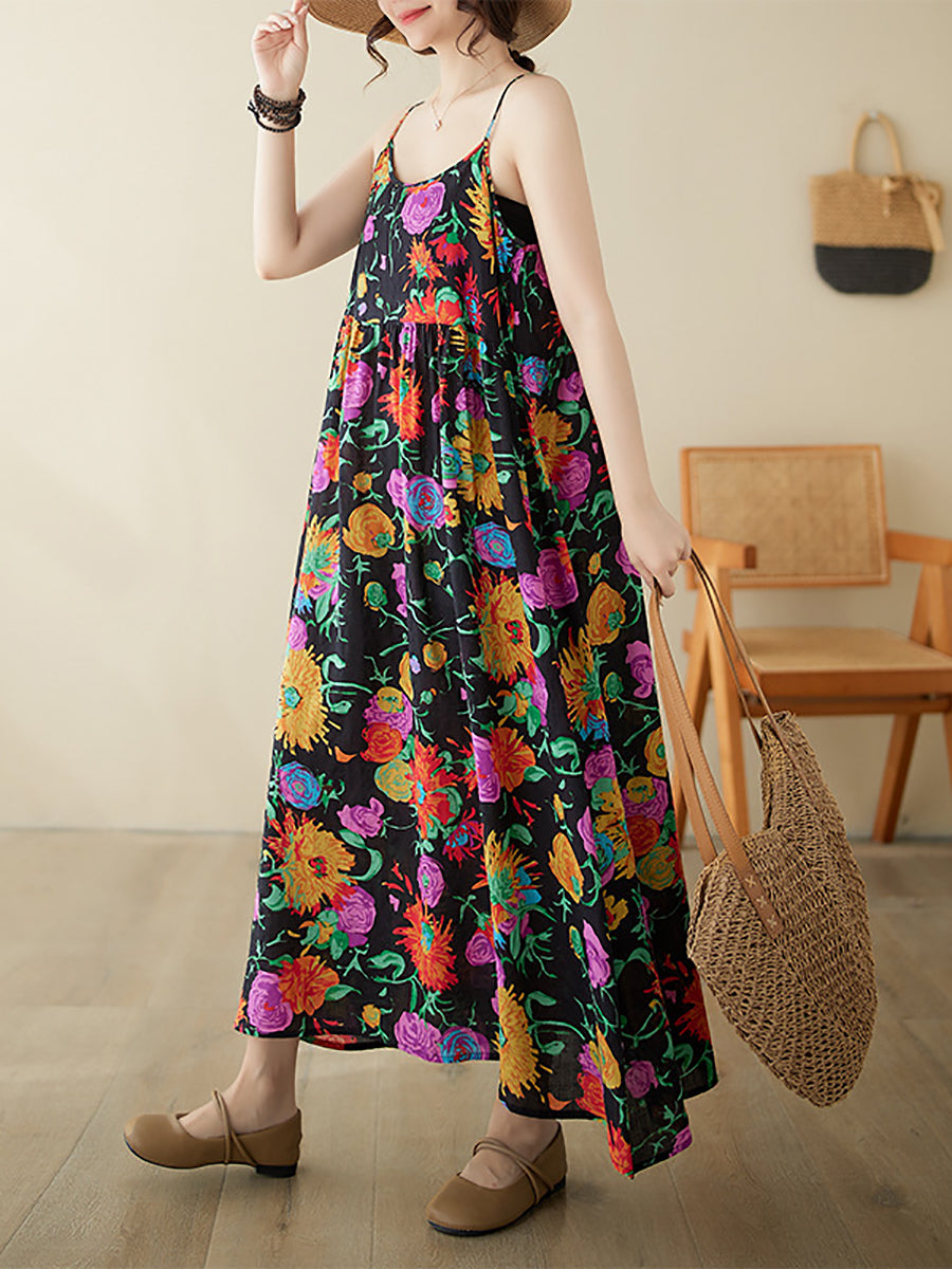 Artsy Summer Flower Loose Vest Dress