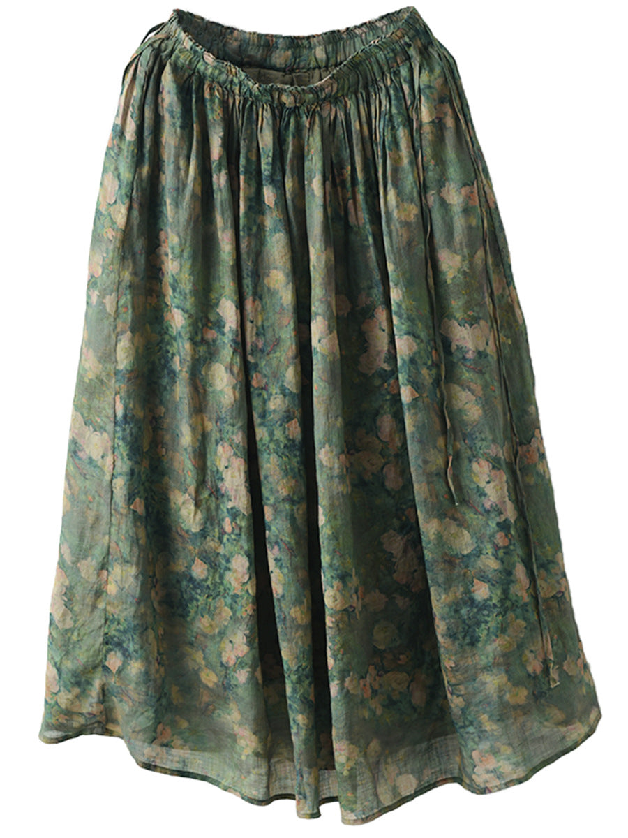 Summer Artsy Drawstring Loose Ramie Skirt