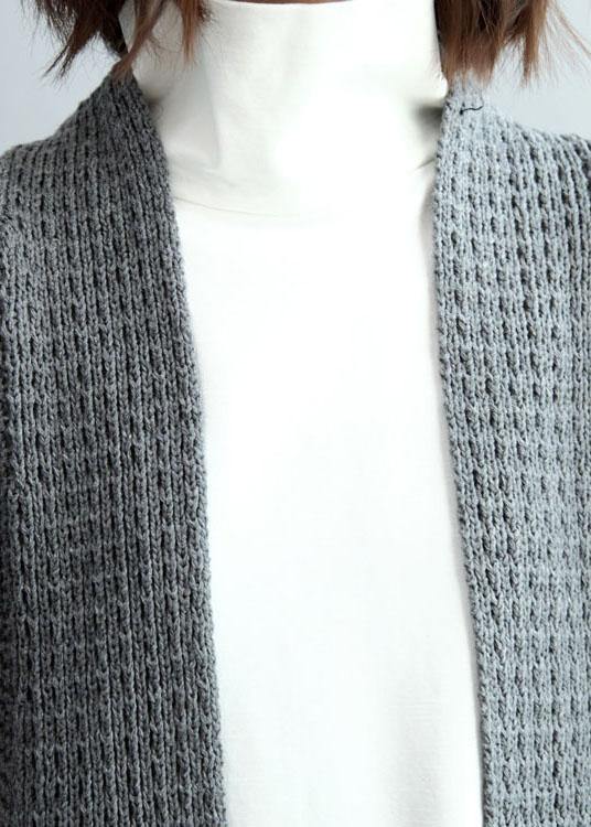 Dark Gray Bat Wing Sleeve Pockets Fall Knitwear Coat