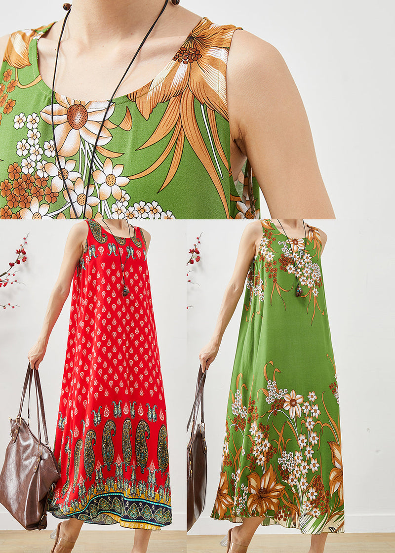 Red Oversized Print Cotton Dress Summer