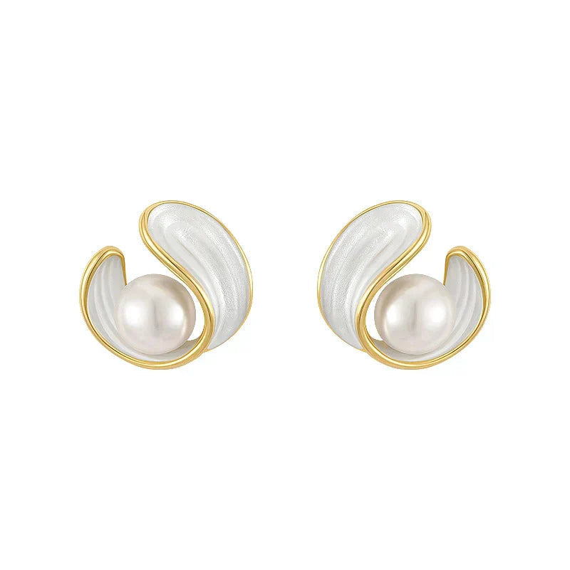 White Opal Earrings With Pearls in Gold