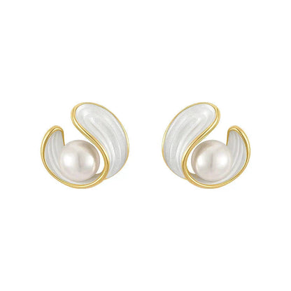 White Opal Earrings With Pearls in Gold