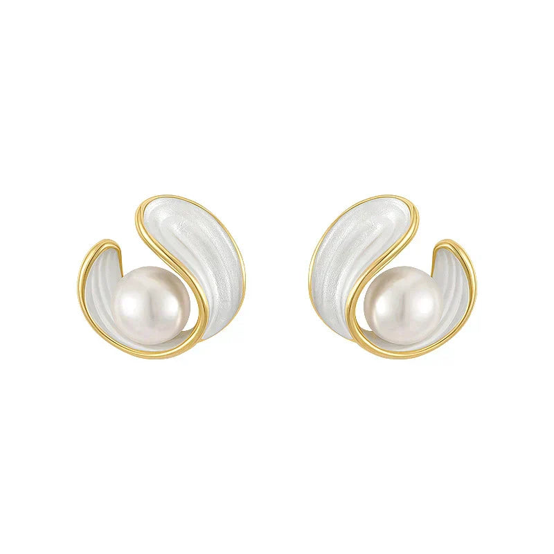 White Opal Earrings With Pearls in Gold