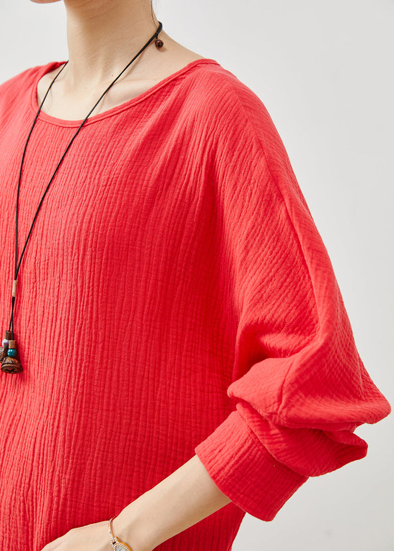 Red Oversized Cotton Sweatshirts Top Spring