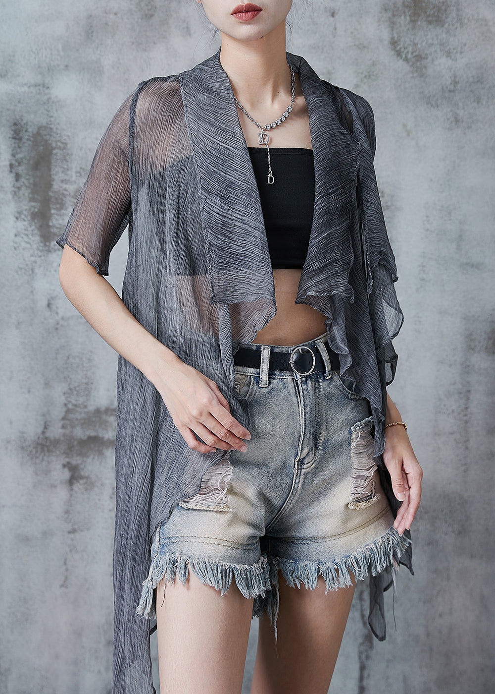 French Grey Oversized Tulle Upf 50+ Cardigan Summer