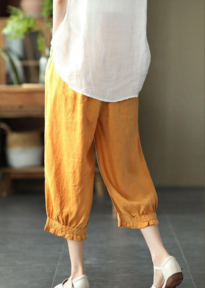 Modern Yellow Loose Ruffled Summer Linen Pants