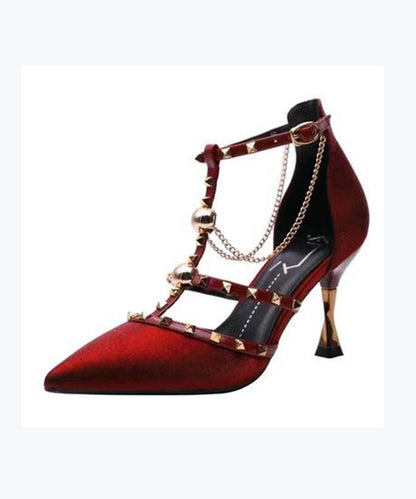 Mulberry Pointed Toe Hollow Out Rivet High Heel Sandals
