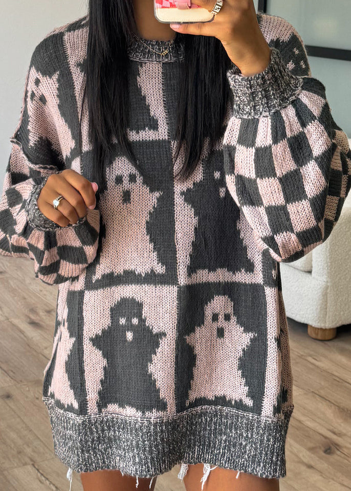 Orange O Neck Jacquard Thick Knitted Sweaters Fall