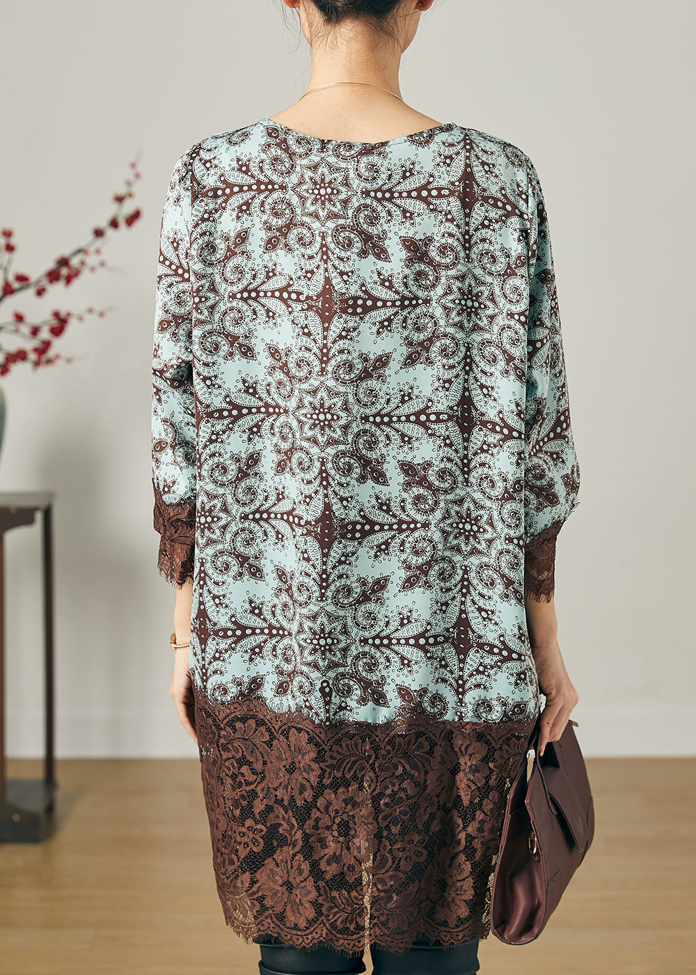 Blue Print Patchwork Lace Chiffon Short Dress Summer