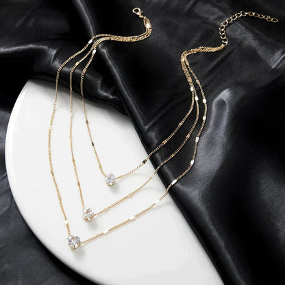 Three Pendant Necklace With Gold Zirconia