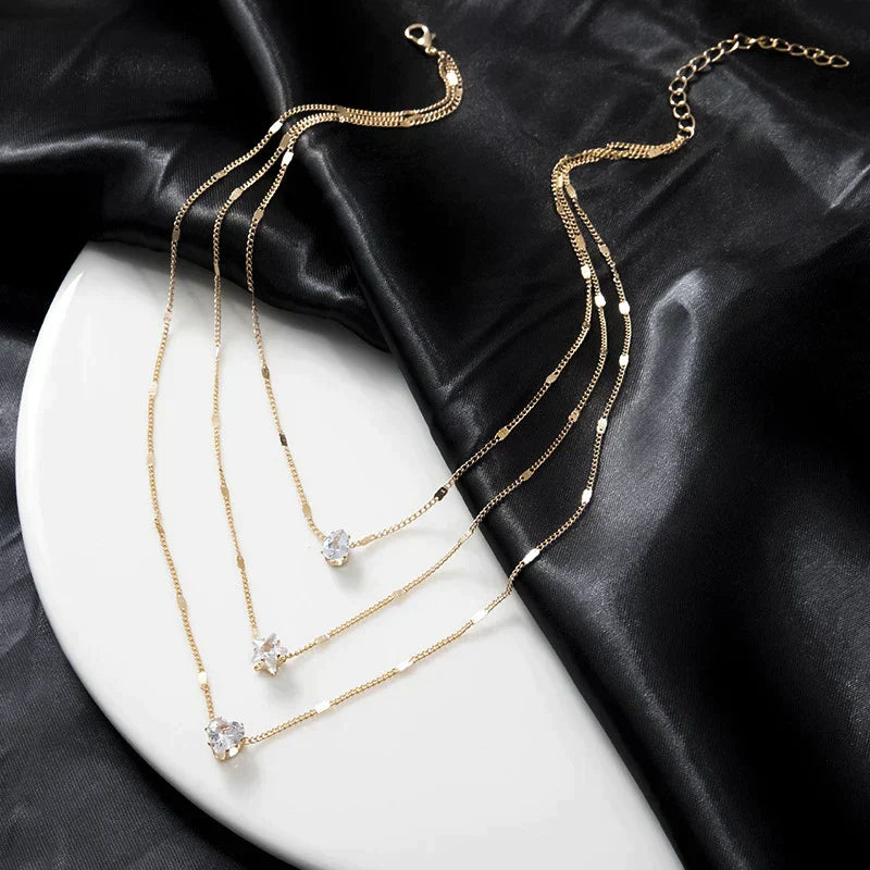 Three Pendant Necklace With Gold Zirconia