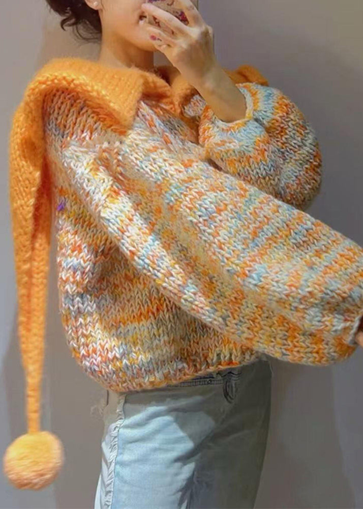 Modern Orange Peter Pan Collar Thick Knitted Tops Winter