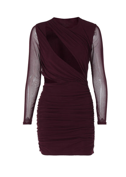New Tulle Patchwork Hollow Out Long Sleeved Slim Fit Dress