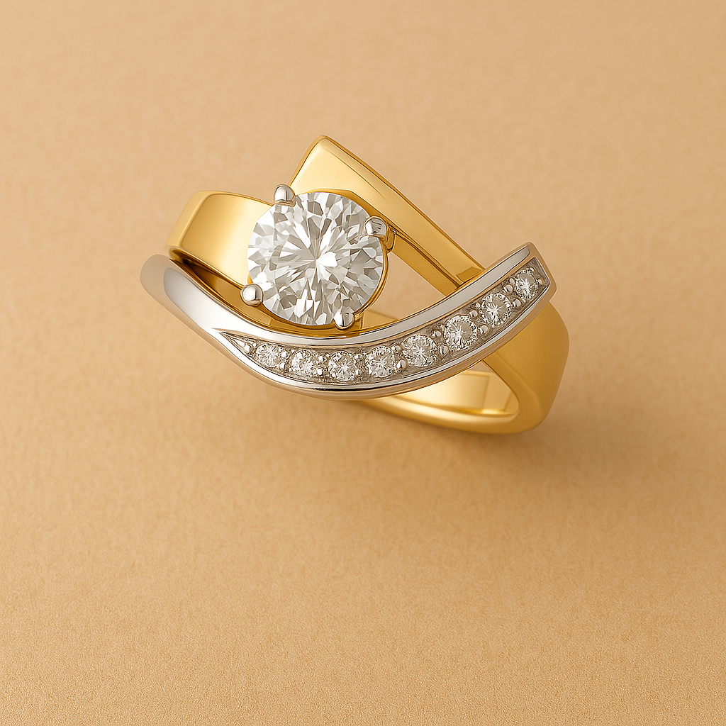 Irregular Gold & Silver Zirconia Ring
