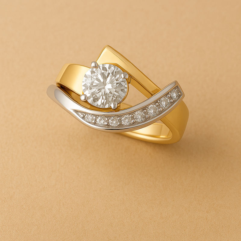 Irregular Gold & Silver Zirconia Ring