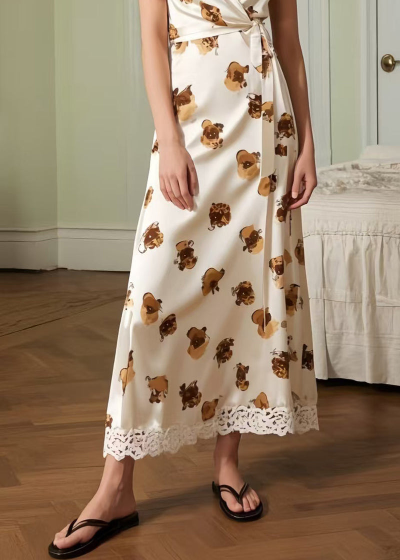 Print Patchwork Lace Silk Cami Dresses Summer