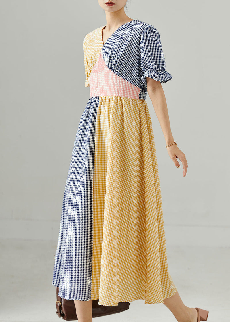 Colorblock Plaid Patchwork Cotton Dresses Summer