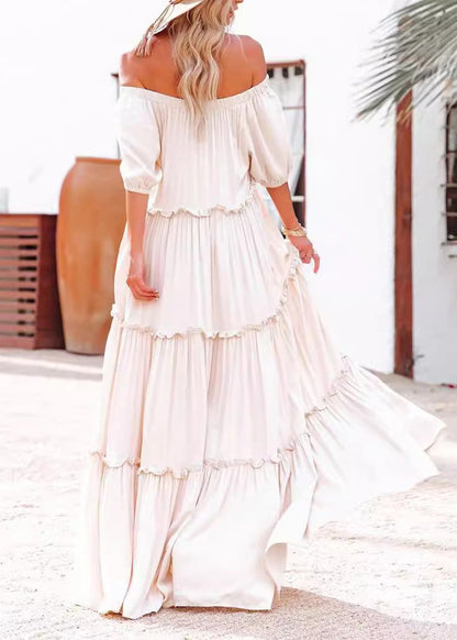 Slash Neck Ruffled Patchwork Cotton Long Dresses Summer