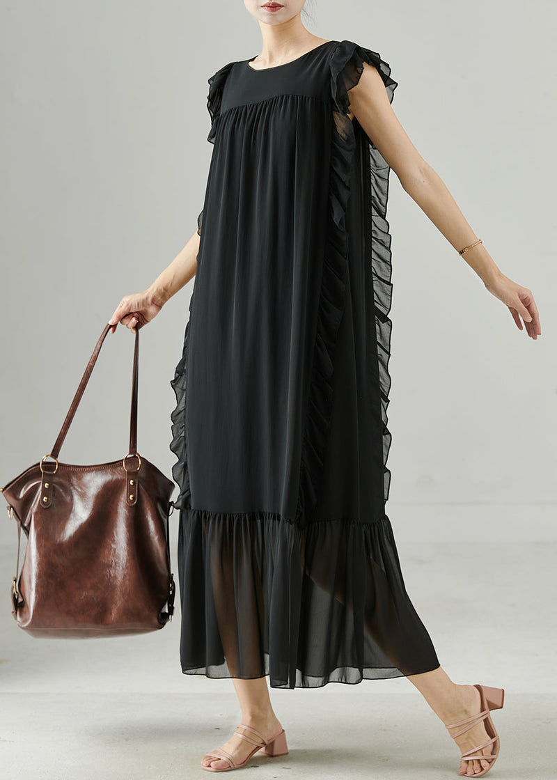Diy Black Ruffled Tie Waist Chiffon Robe Dresses Summer