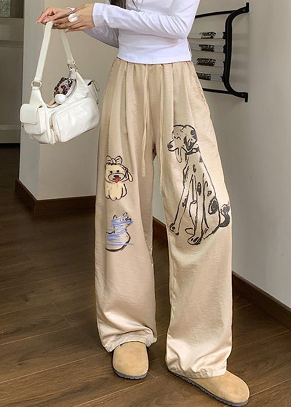 White Pockets Graffiti Print Cotton Pants Fall