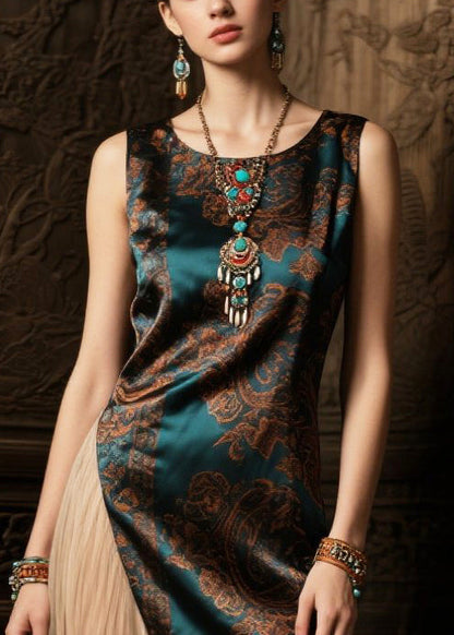 Tea Green Asymmetrical Patchwork Tulle Silk Vacation Dresses Summer