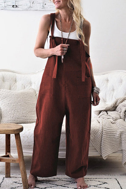 Make Old Patchwork Square Collar Loose Jumpsuits(5 Colors)