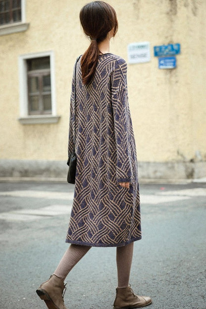 Loose Blue Sweater Dresses Causal Winter Clothes