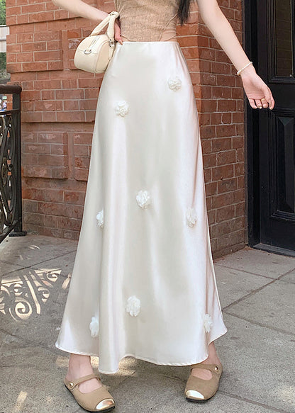 Beige Original Design Silk Summer Skirts High Waist