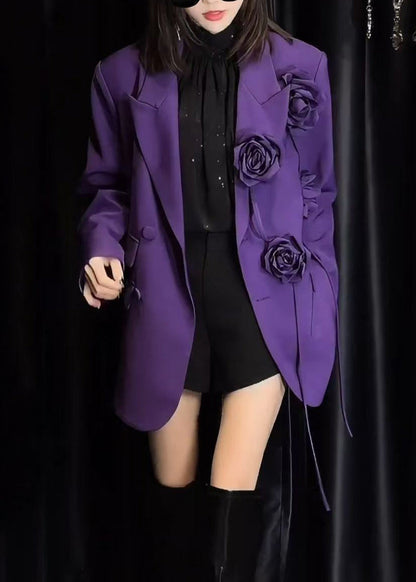 Italian Purple Pockets Decorated Suit Coat Fall