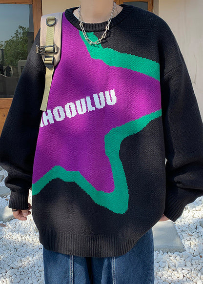 New Black Letter Print Cozy Knit Sweater Winter